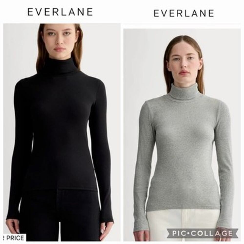 Everlane Luxe Rib Turtleneck Top 2 Pack Set Black Gray Supima Womens Size XS